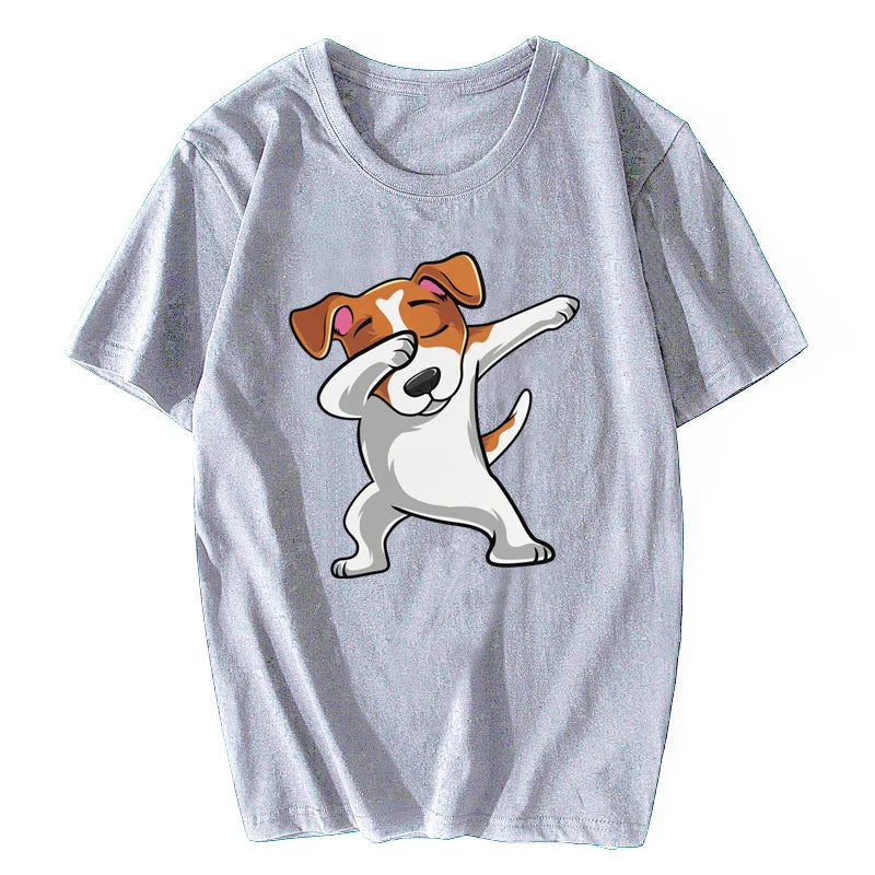 Funny Jack Russell Terrier Tshirt Mens Short Sleeve Cotton Dabbing Dog T-Shirt Printed Dab Dance Move Tee Shirt Harajuku Gift