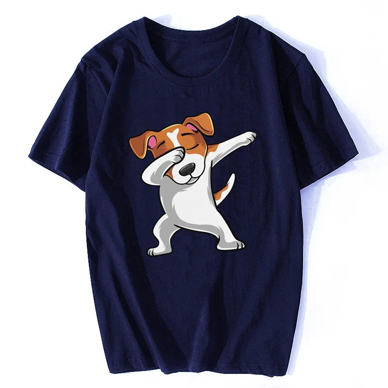 Funny Jack Russell Terrier Tshirt Mens Short Sleeve Cotton Dabbing Dog T-Shirt Printed Dab Dance Move Tee Shirt Harajuku Gift