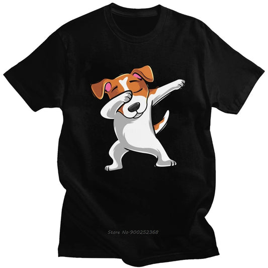 Funny Jack Russell Terrier Tshirt Mens Short Sleeve Cotton Dabbing Dog T-Shirt Printed Dab Dance Move Tee Shirt Harajuku Gift