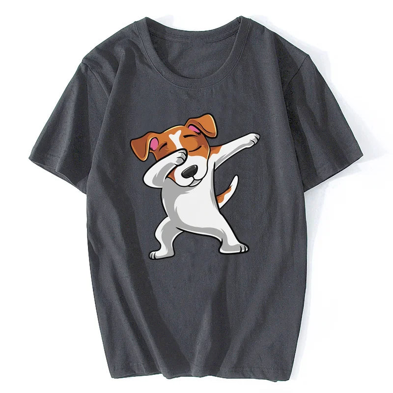 Funny Jack Russell Terrier Tshirt Mens Short Sleeve Cotton Dabbing Dog T-Shirt Printed Dab Dance Move Tee Shirt Harajuku Gift