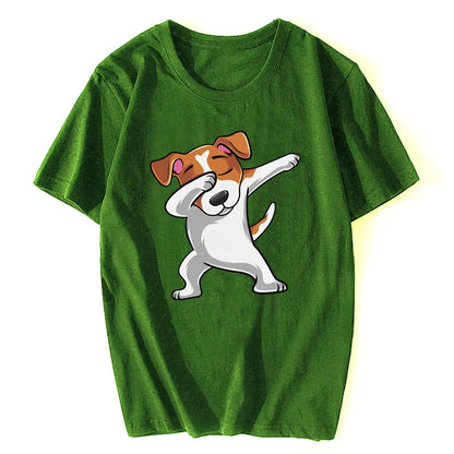 Funny Jack Russell Terrier Tshirt Mens Short Sleeve Cotton Dabbing Dog T-Shirt Printed Dab Dance Move Tee Shirt Harajuku Gift